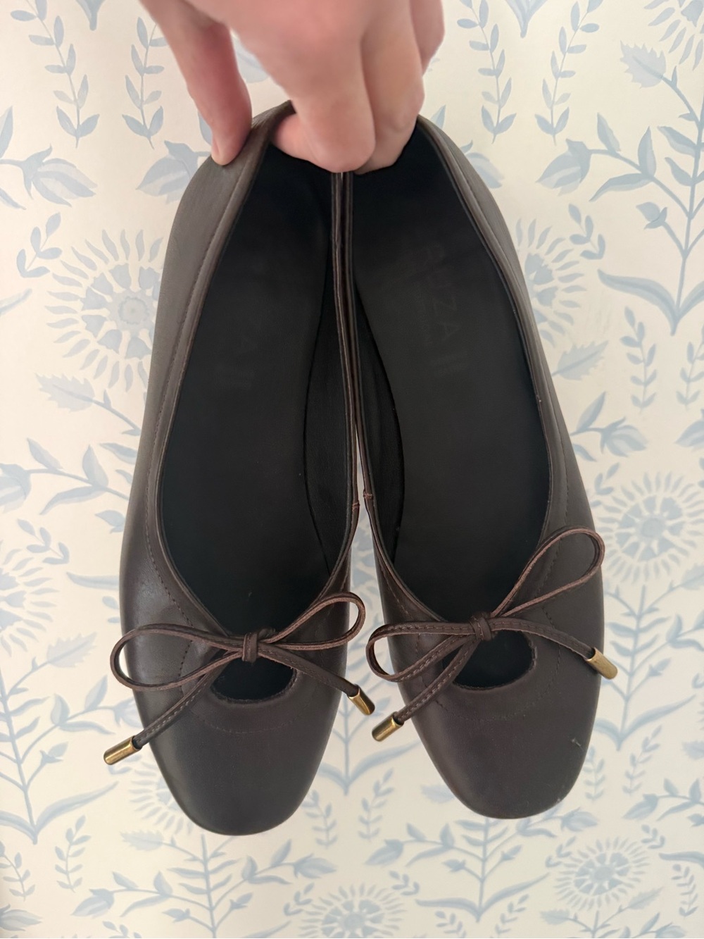 Genuine Brown Leather Bow Ballet Flats